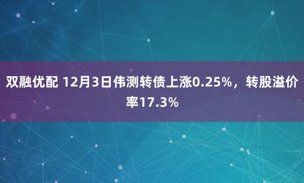双融优配 12月3日伟测转债上涨0.25%，转股溢价率17.3%